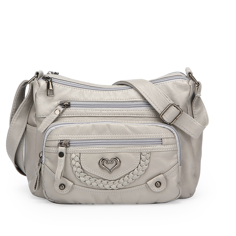 Schultertasche für Damen ⎜ Modische Umhängetasche mit Herzdetail und mehreren Reißverschlussfächern