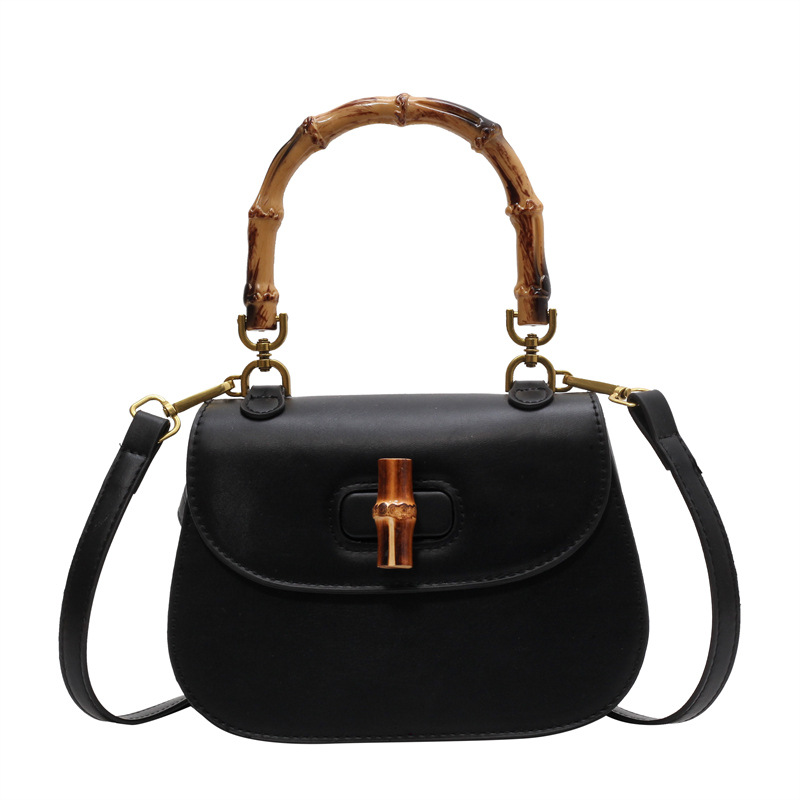 Damen Handtasche ⎜ Elegante Schultertasche mit Bambusgriff und Abnehmbarem Riemen