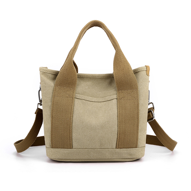 Canvas Tasche für Damen ⎜ Schlichte Umhängetasche mit großem Stauraum und robustem Griff für Alltag und Freizeit