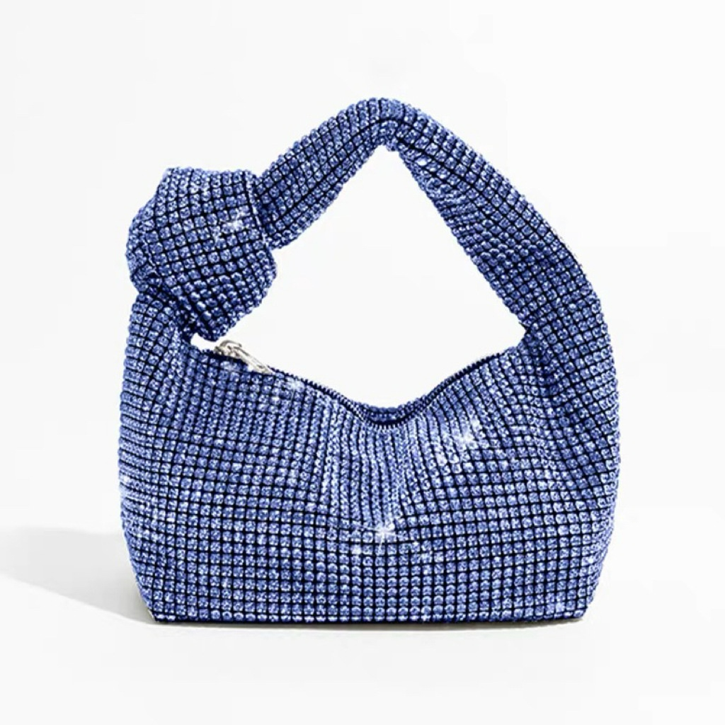 Abendtasche für Damen ⎜ Elegante Schultertasche mit Strassbesatz und Knotenhenkel für festliche Anlässe