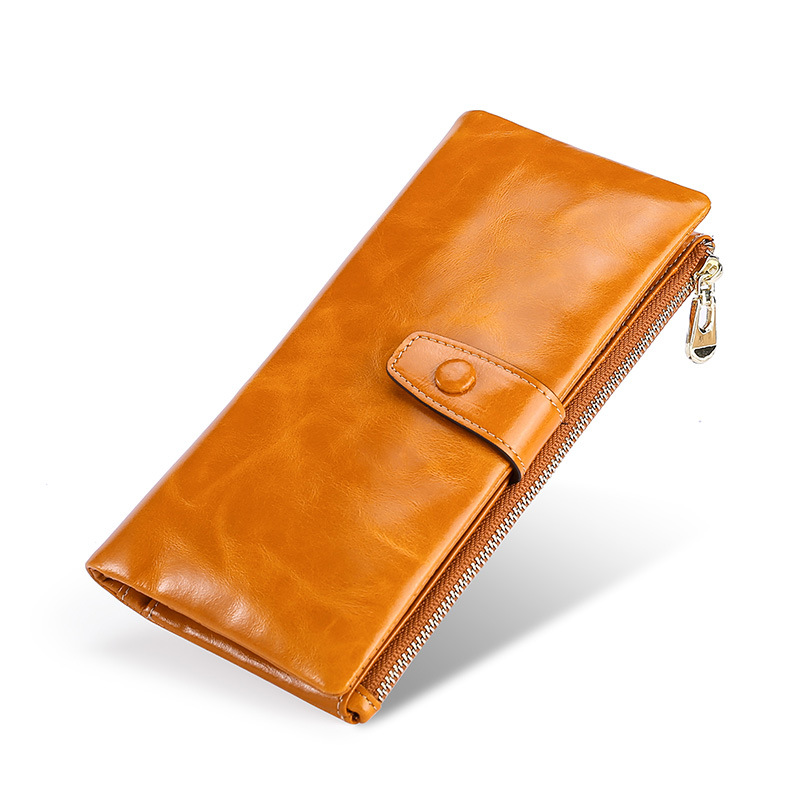 Damen Geldbörse aus Echtleder ⎜ Lange Brieftasche mit vielen Kartenfächern und Reißverschluss für Münzen