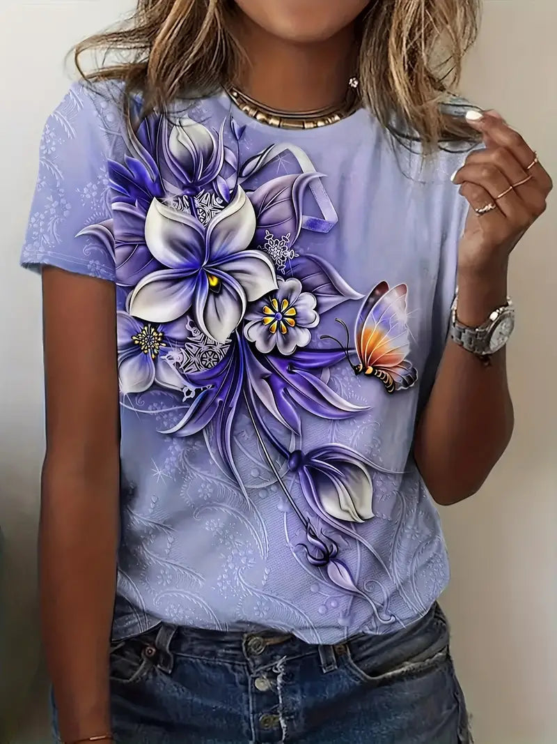 Carys - Kurzarm-t-shirt Mit Rundhalsausschnitt Und Blumendruck