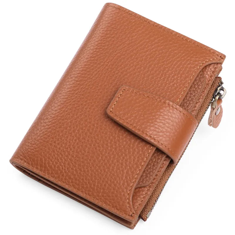 Damen Geldbörse aus Leder ⎜ Kompakte Brieftasche mit Druckknopf und Reißverschlussfach für Karten und Münzen