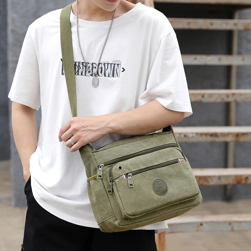 Umhängetasche für Herren ⎜ Robuste Canvas-Schultertasche mit Reißverschlussfächern für Alltag und Freizeit
