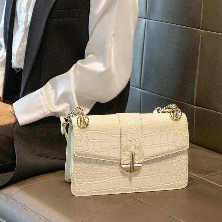 Damen Schultertasche in Krokodilleder Optik – Elegante Umhängetasche mit Drehverschluss