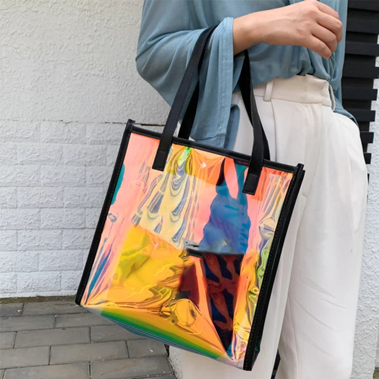Transparente Handtasche für Damen ⎜ Irisierende PVC-Tasche mit robustem Design und abnehmbarer Mini-Bag