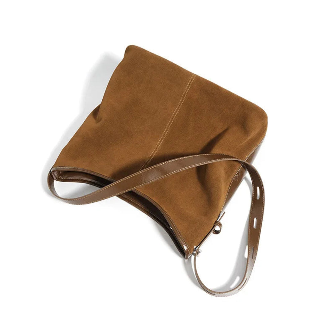 Umhängetasche aus Veloursleder ⎜ Weiche Retro Schultertasche mit verstellbarem Riemen und Innenfach