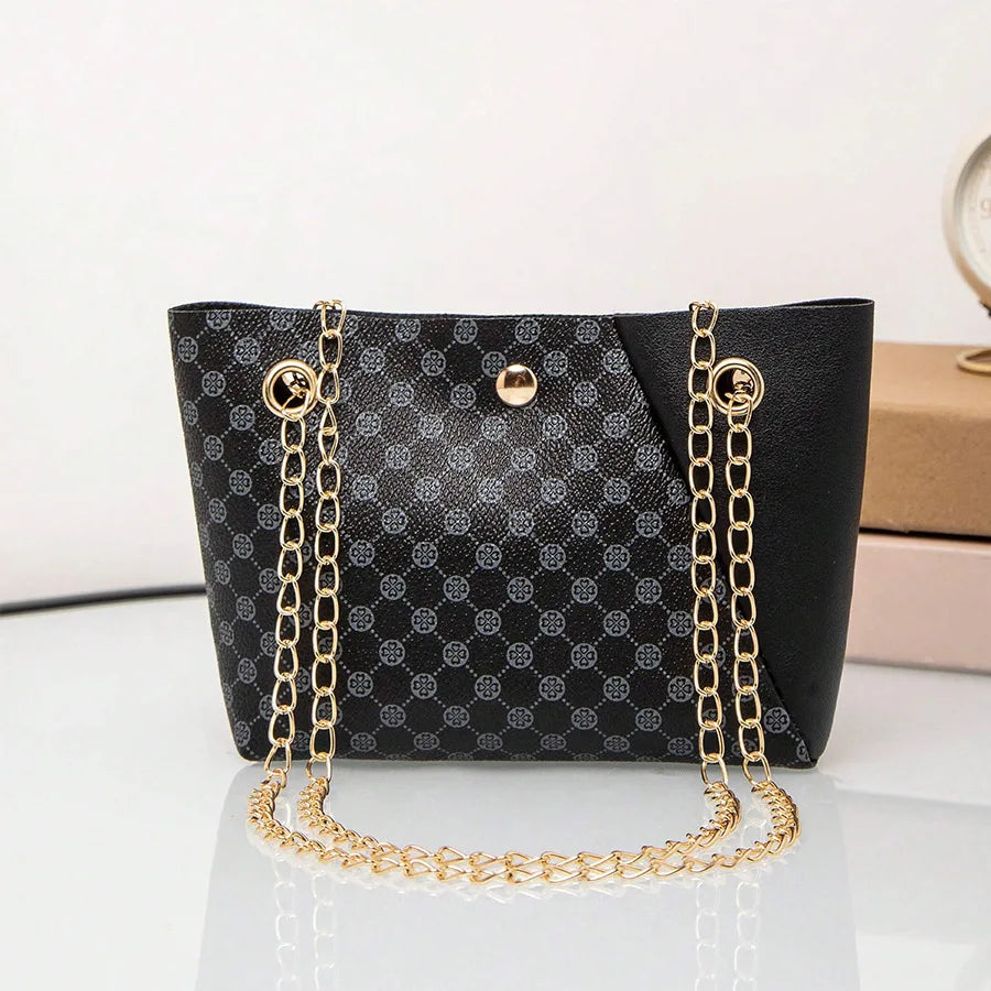 Umhängetasche für Damen ⎜ Elegante Schultertasche mit Kettenriemen und gemustertem Design für Ausgehen und Events