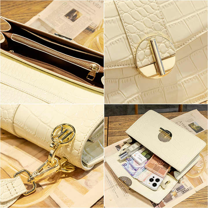 Damen Schultertasche in Krokodilleder Optik – Elegante Umhängetasche mit Drehverschluss