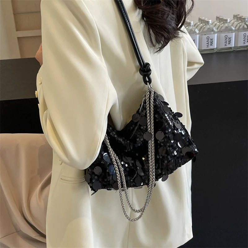 Abendtasche für Damen ⎜ Elegante Umhängetasche mit Pailletten und Kette für festliche Anlässe und Partys