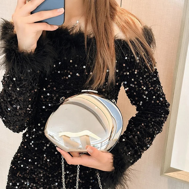Clutch für Damen ⎜ Elegante Hartschalen-Abendtasche in Ei-Form mit goldener Kette für festliche Anlässe