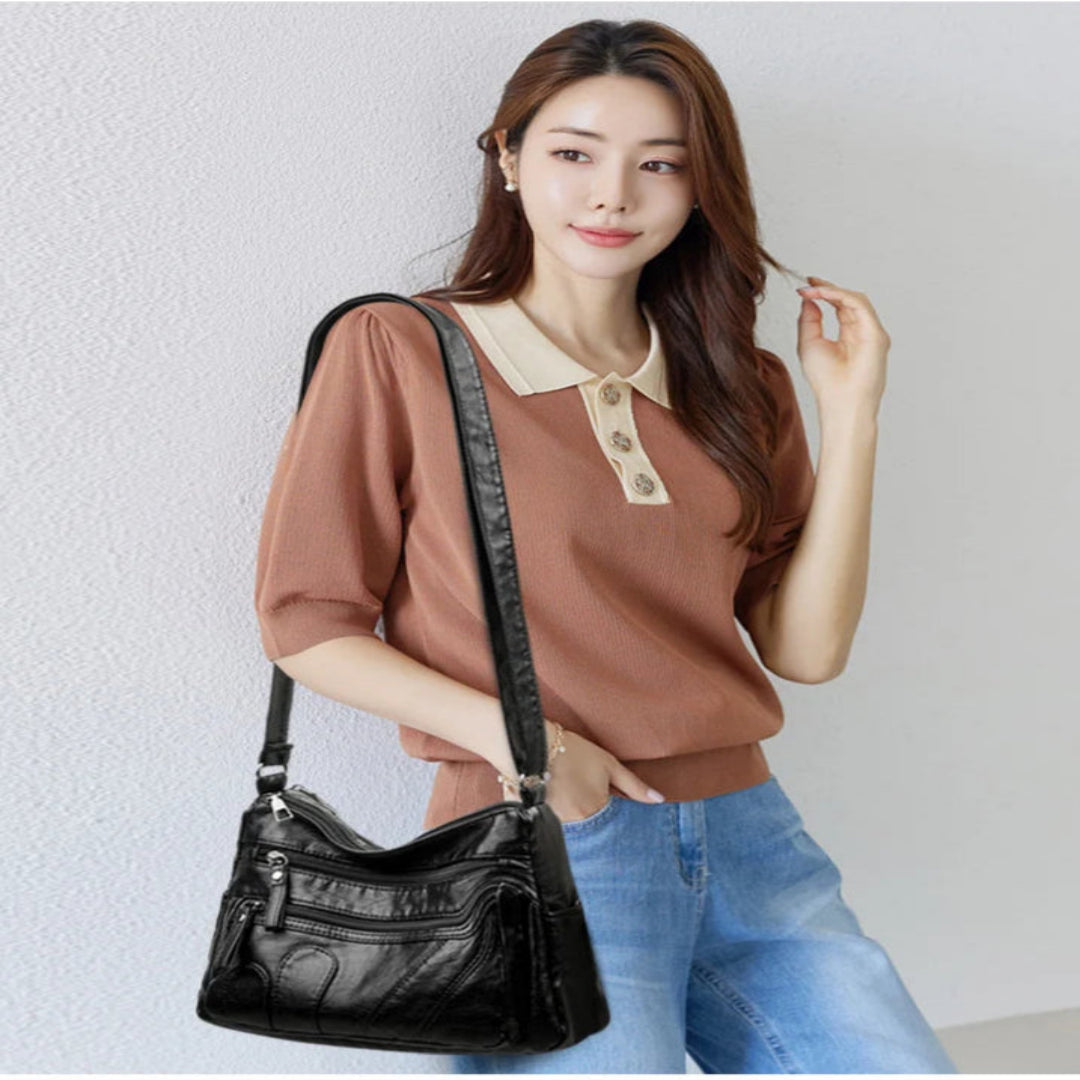 Umhängetasche für Damen ⎜ Vielseitige Schultertasche mit Reißverschlüssen und großem Stauraum für Alltag und Freizeit