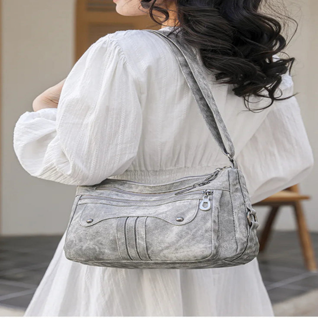 Umhängetasche für Damen ⎜ Modische Schultertasche mit Reißverschlüssen und viel Stauraum für Alltag und Freizeit