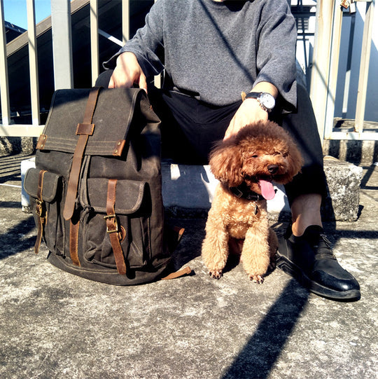 Canvas Rucksack Unisex ⎜ Retro-Design mit Außentaschen für Reisen und Alltag