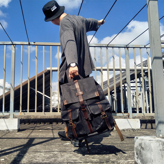 Canvas Rucksack Unisex ⎜ Retro-Design mit Außentaschen für Reisen und Alltag