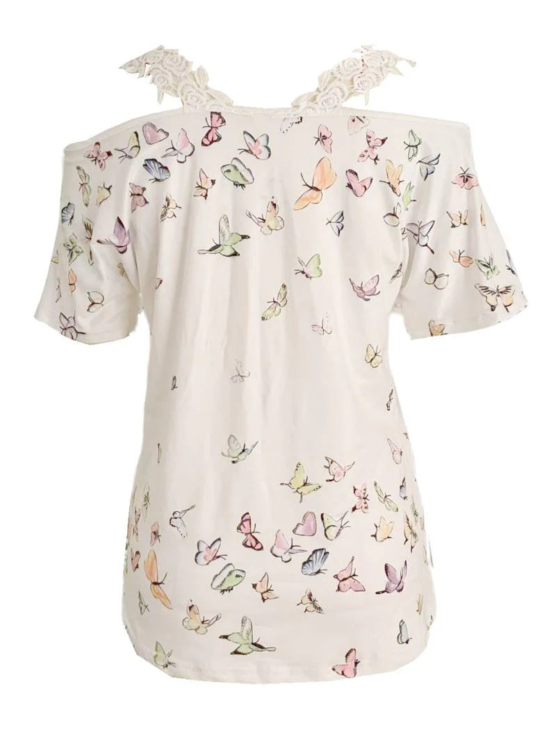 Ashlee - T-Shirt mit V-Ausschnitt und Schmetterlingsprint