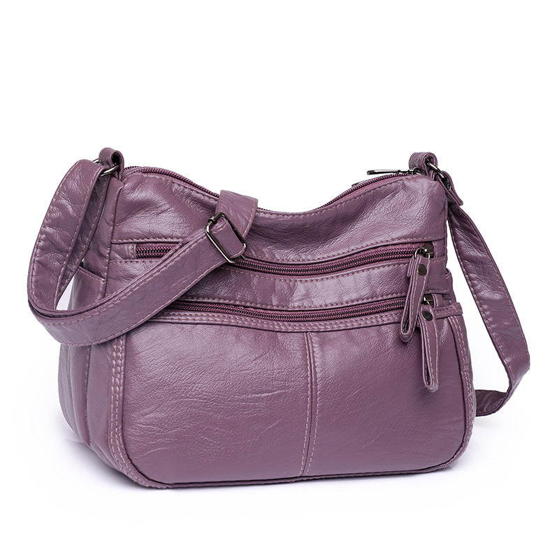 Umhängetasche für Damen ⎜ Weiche Schultertasche aus Leder mit Reißverschlüssen für Alltag und jedes Alter
