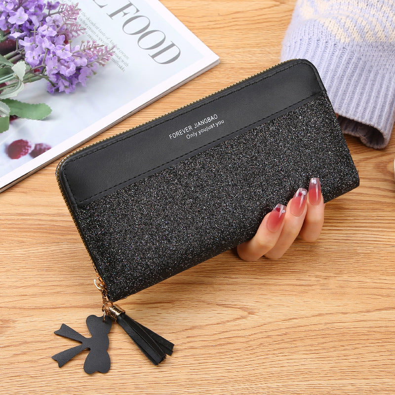 Damen Geldbörse mit Reißverschluss ⎜ Glitzernde Clutch mit Kartenfächern, Handyfach und abnehmbarem Quastenanhänger