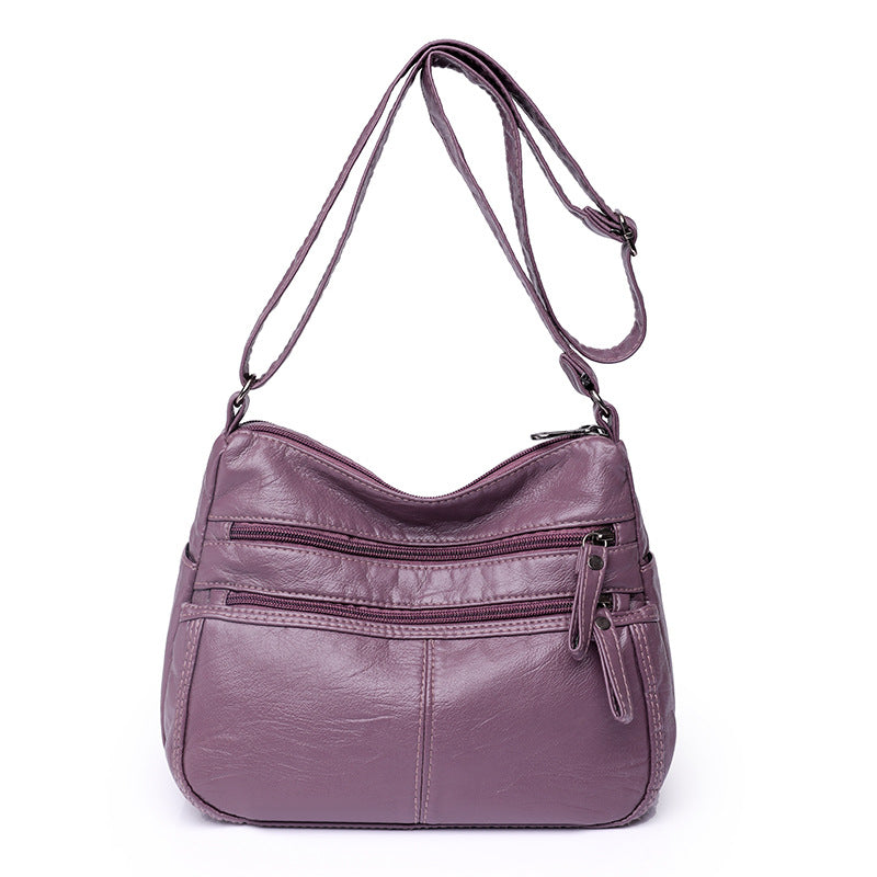 Umhängetasche für Damen ⎜ Weiche Schultertasche aus Leder mit Reißverschlüssen für Alltag und jedes Alter