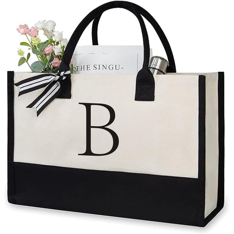 Shopper-Tasche für Damen ⎜ Personalisierte Canvas-Tasche mit Buchstabenprint für Alltag, Arbeit und Einkauf