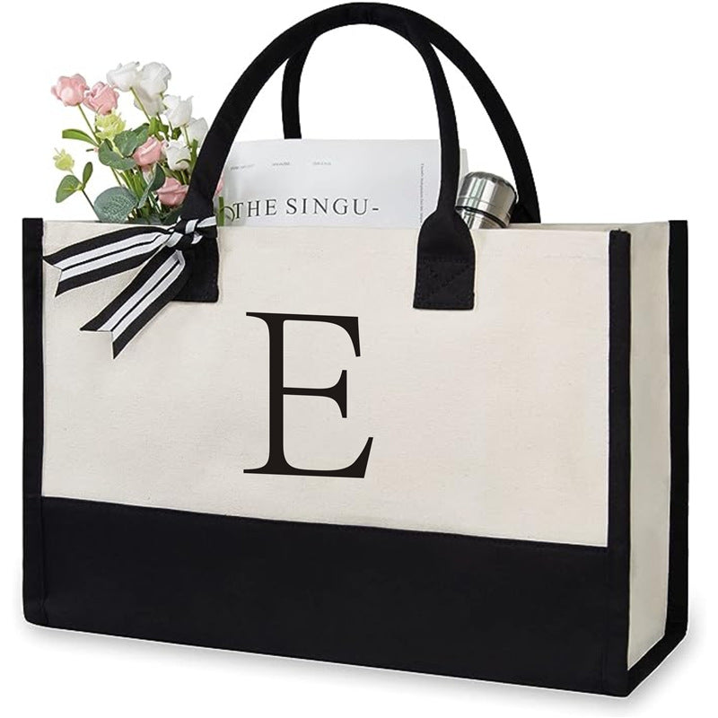 Shopper-Tasche für Damen ⎜ Personalisierte Canvas-Tasche mit Buchstabenprint für Alltag, Arbeit und Einkauf