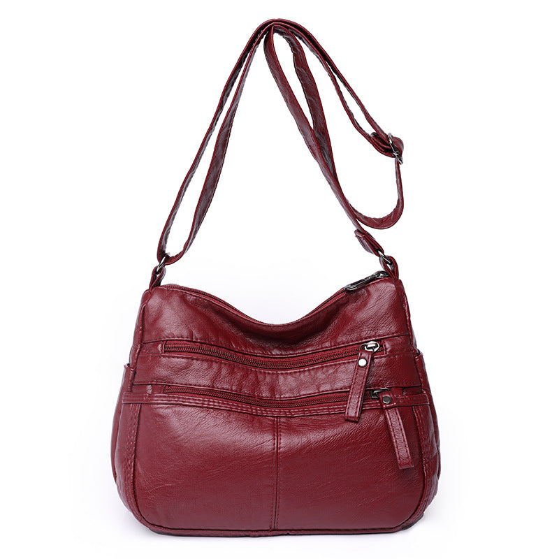 Umhängetasche für Damen ⎜ Weiche Schultertasche aus Leder mit Reißverschlüssen für Alltag und jedes Alter