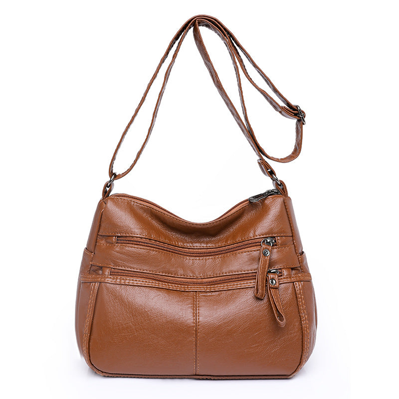 Umhängetasche für Damen ⎜ Weiche Schultertasche aus Leder mit Reißverschlüssen für Alltag und jedes Alter