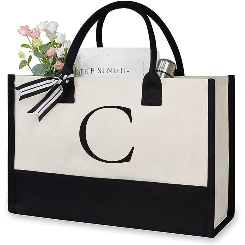 Shopper-Tasche für Damen ⎜ Personalisierte Canvas-Tasche mit Buchstabenprint für Alltag, Arbeit und Einkauf
