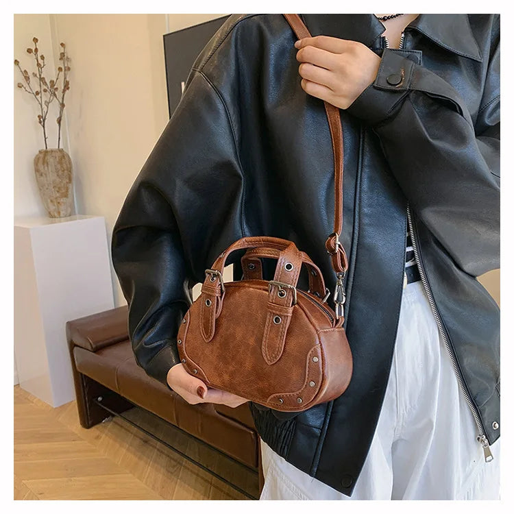 Damen Bowling Tasche ⎜ Kompakte Vintage-Handtasche mit Verstellbarem Gurt und Robustem Material