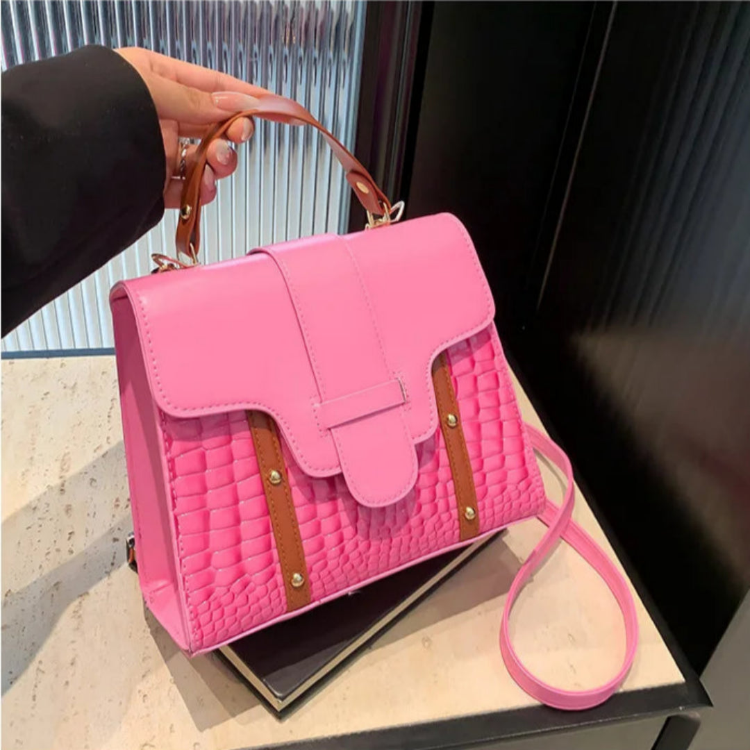 Damen Handtasche Im Retro-Stil ⎜ Umhängetasche Mit Kroko-Optik Und Kontrastfarben Für Alltag Und Ausgehen
