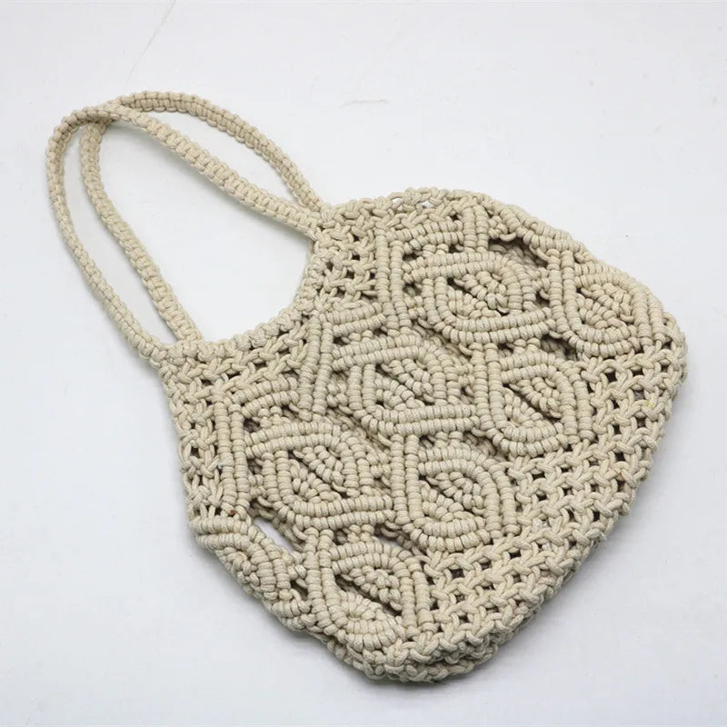 Shopper Tasche für Damen ⎜ Handgewebte Schultertasche aus Baumwollseil mit Boho-Design für Alltag und Strand