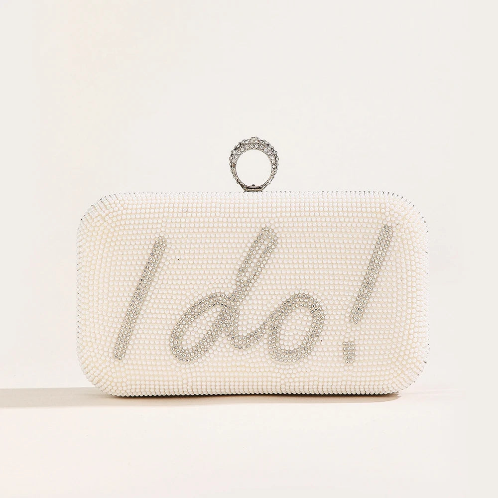 Abendtasche für Damen ⎜ Elegante Handtasche mit I Do-Verzierung und funkelnden Strasssteinen