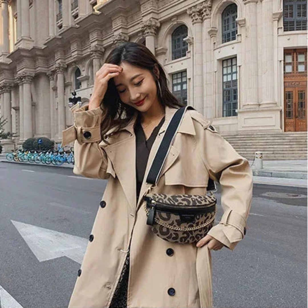 Damen Schultertasche mit Kettenriemen ⎜ Modisches Tweed-Design mit Reißverschluss und breitem Tragegurt