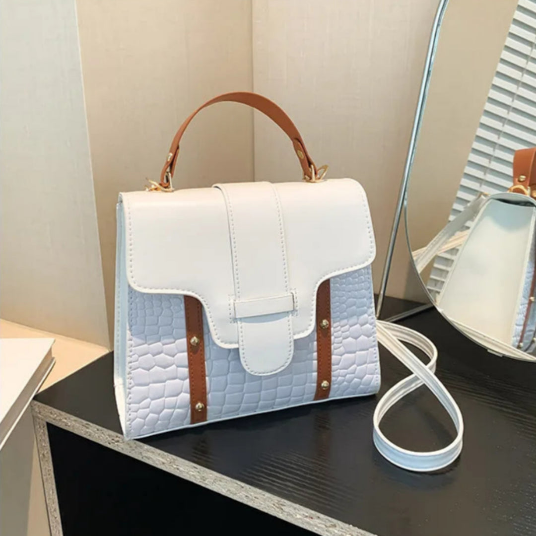 Damen Handtasche Im Retro-Stil ⎜ Umhängetasche Mit Kroko-Optik Und Kontrastfarben Für Alltag Und Ausgehen