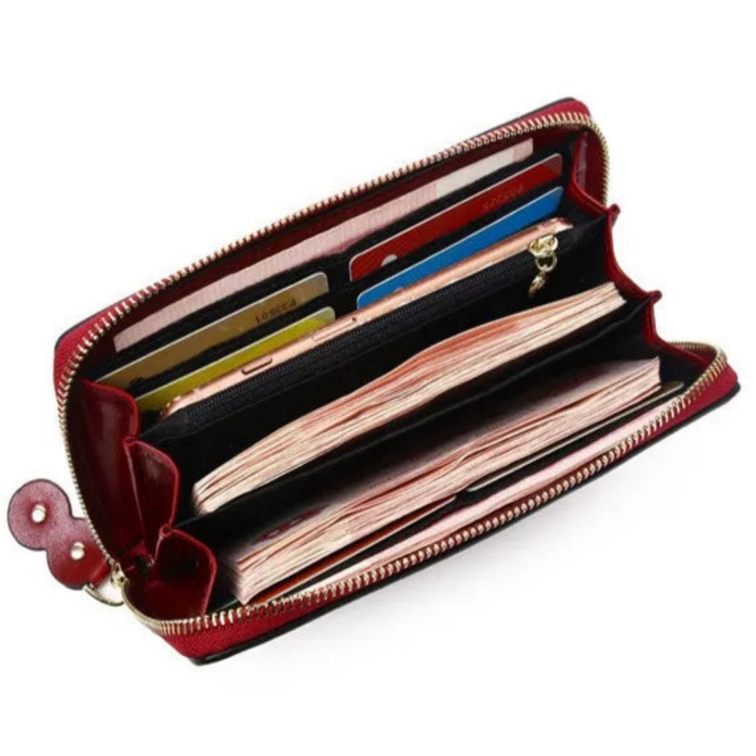 Damen Geldbörse aus Echtleder ⎜ Retro Clutch mit Reißverschluss und floraler Prägung