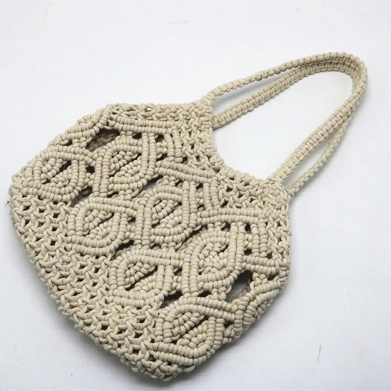 Shopper Tasche für Damen ⎜ Handgewebte Schultertasche aus Baumwollseil mit Boho-Design für Alltag und Strand