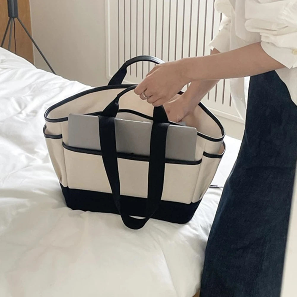 Wickeltasche für Eltern ⎜ Geräumige Tragetasche aus Canvas mit mehreren Fächern und praktischem Flaschenhalter