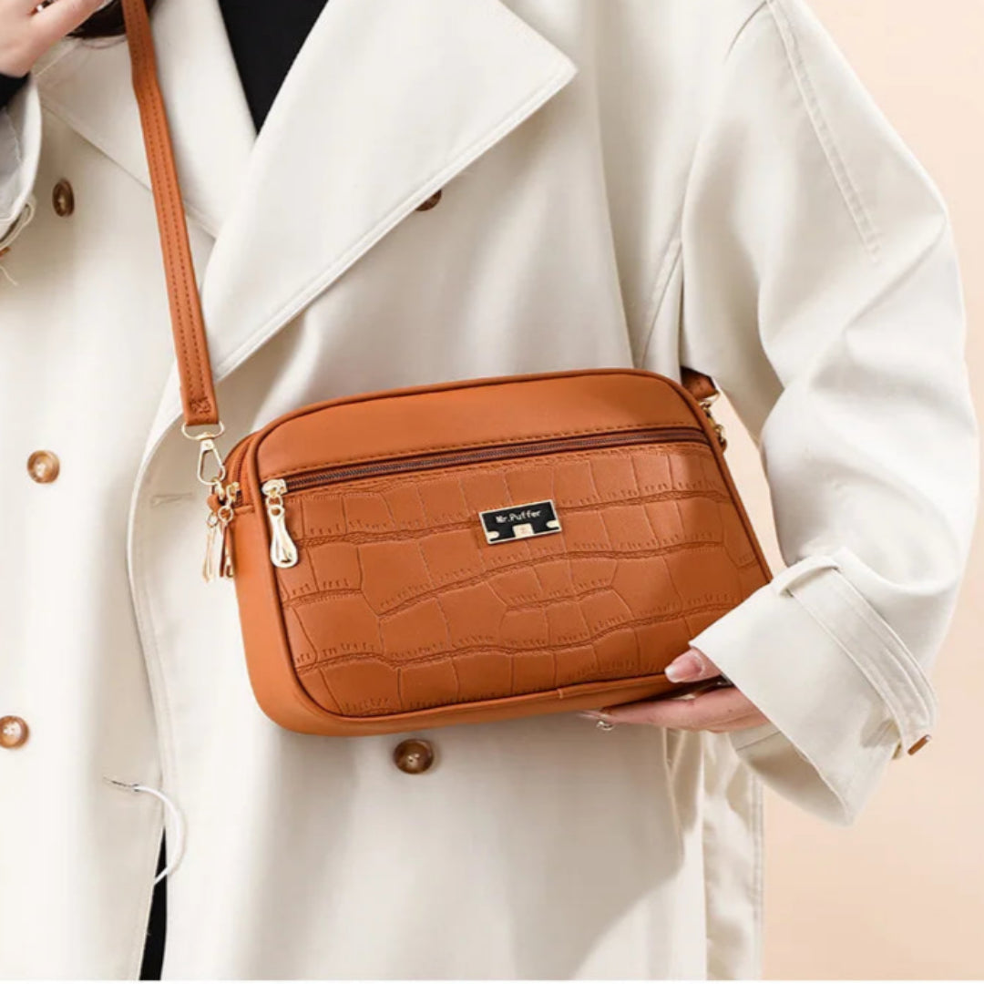 Umhängetasche für Damen ⎜ Schlichte Schultertasche mit Krokoprägung und leichtem Design für Alltag und Freizeit