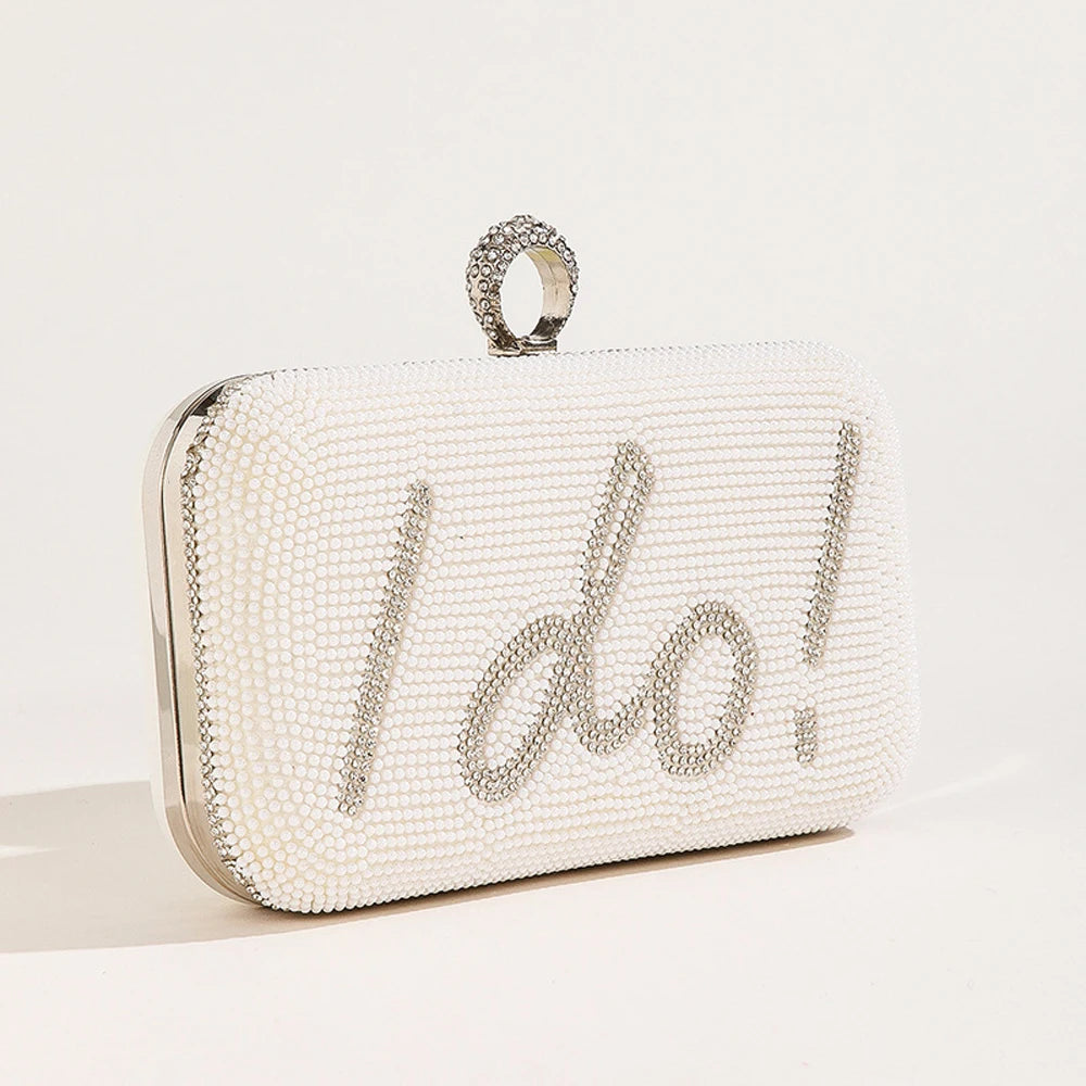 Abendtasche für Damen ⎜ Elegante Handtasche mit I Do-Verzierung und funkelnden Strasssteinen