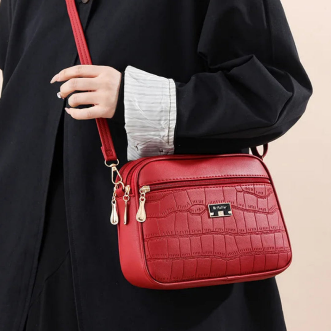 Umhängetasche für Damen ⎜ Schlichte Schultertasche mit Krokoprägung und leichtem Design für Alltag und Freizeit