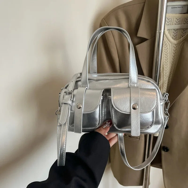 Damen Boston Bag mit Schulterriemen ⎜ Modische Handtasche mit großer Kapazität und praktischen Außentaschen
