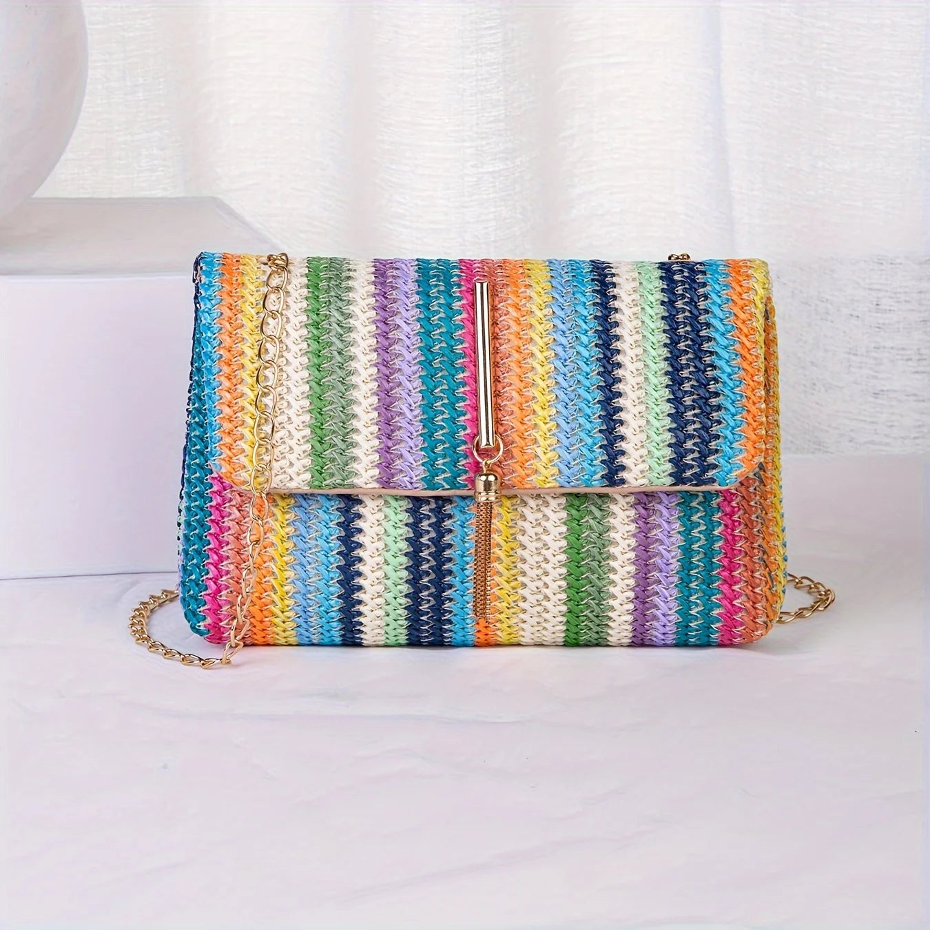 Bunte Damen Schultertasche ⎜ Modische Umhängetasche mit Kettenriemen und vielseitigem Design