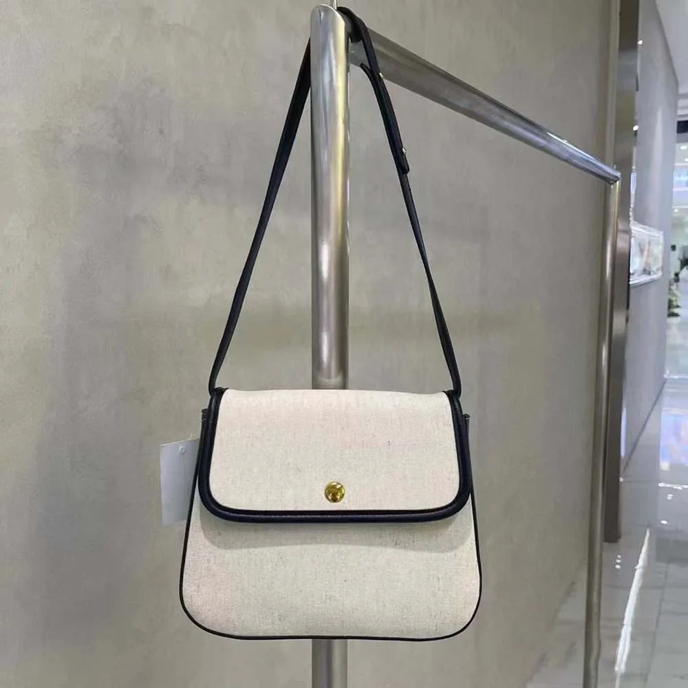 Schultertasche für Damen ⎜ Elegante Umhängetasche aus Canvas mit Kontrastkante für stilvolle Alltagslooks
