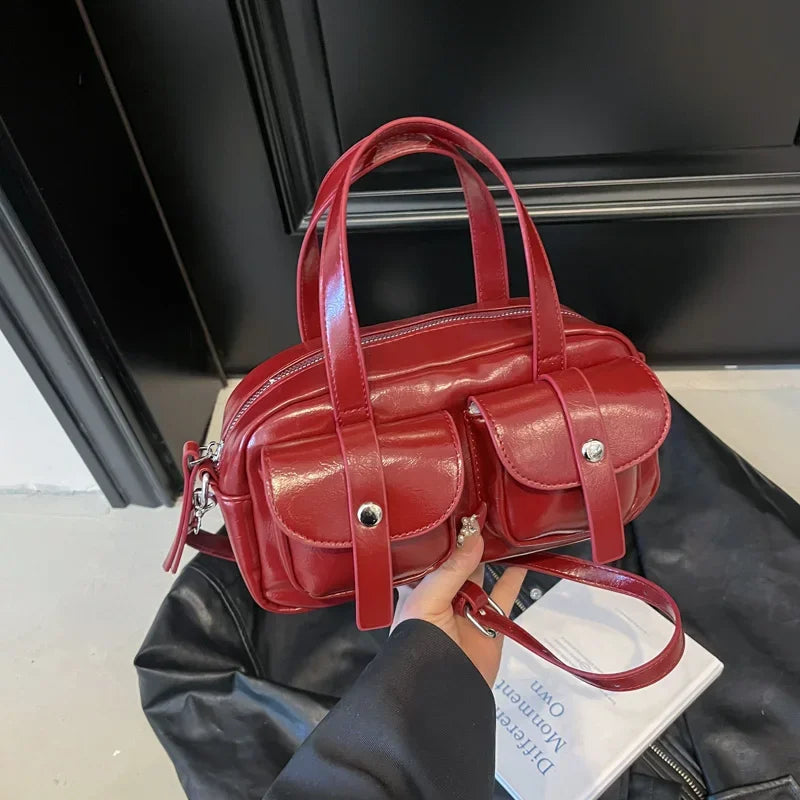 Damen Boston Bag mit Schulterriemen ⎜ Modische Handtasche mit großer Kapazität und praktischen Außentaschen