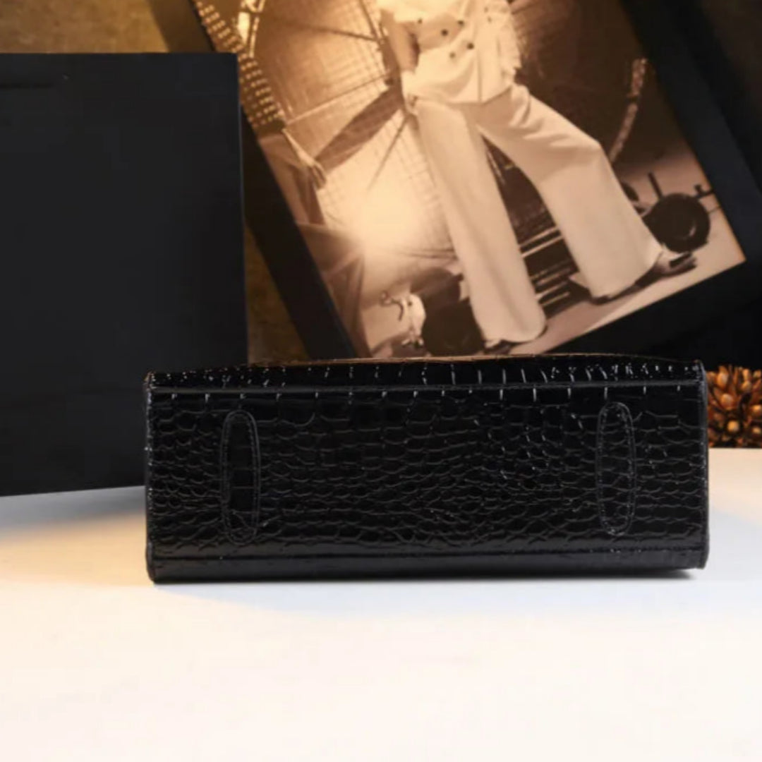 Damen Handtasche mit Krokoprägung ⎜ Elegante Schultertasche für Büro und Alltag mit glänzendem Finish und Kurzgriffen