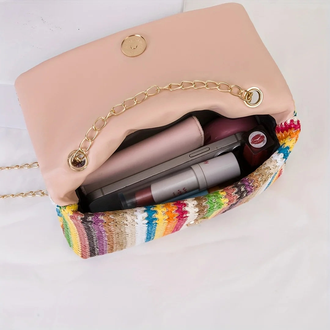 Bunte Damen Schultertasche ⎜ Modische Umhängetasche mit Kettenriemen und vielseitigem Design
