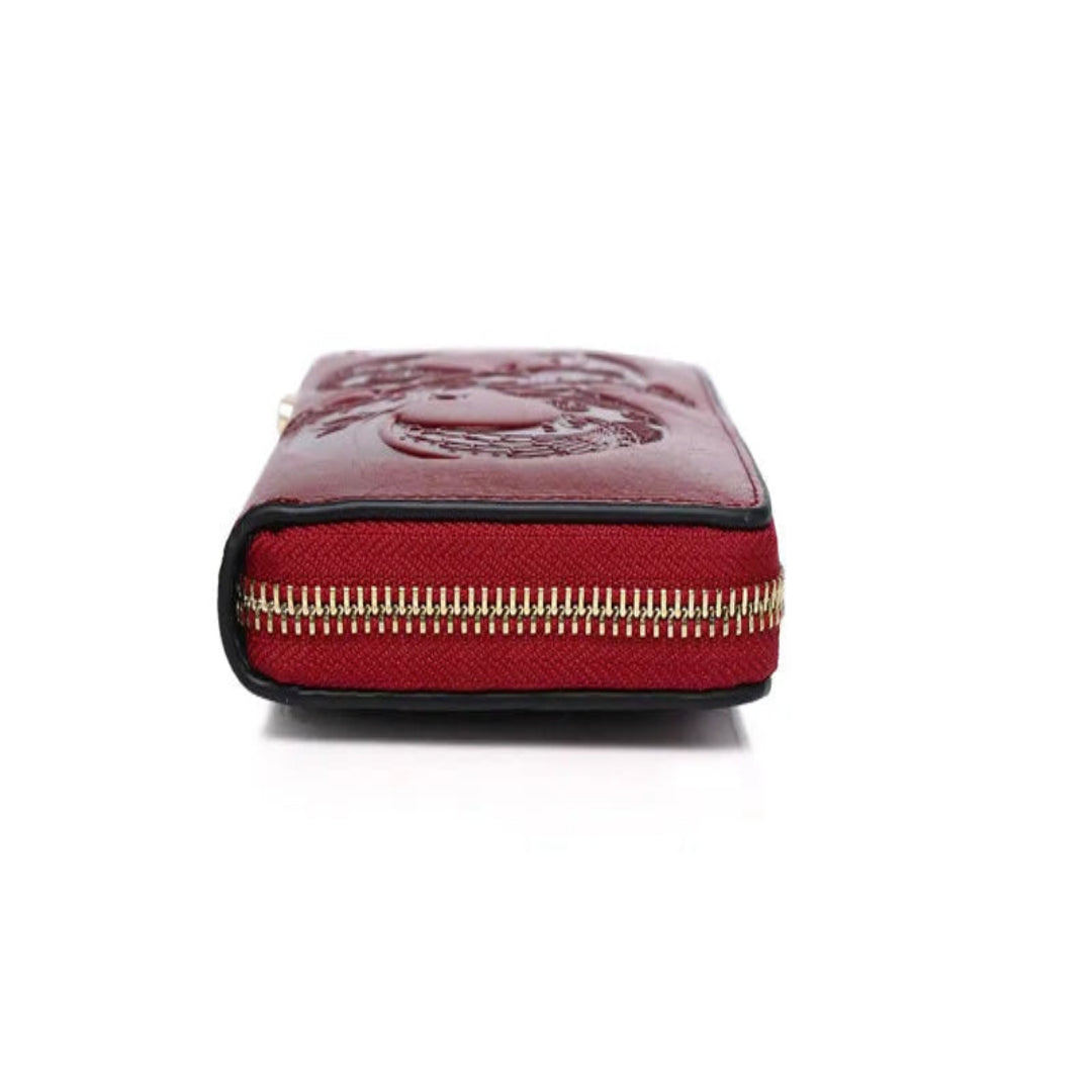 Damen Geldbörse aus Echtleder ⎜ Retro Clutch mit Reißverschluss und floraler Prägung