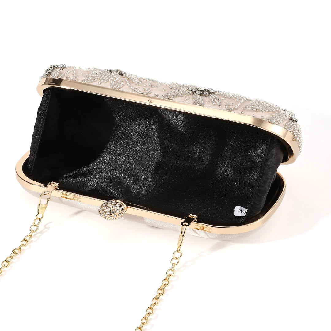 Damen Clutch Tasche ⎜ Glänzende Abendtasche mit Kette und Elegantem Griff