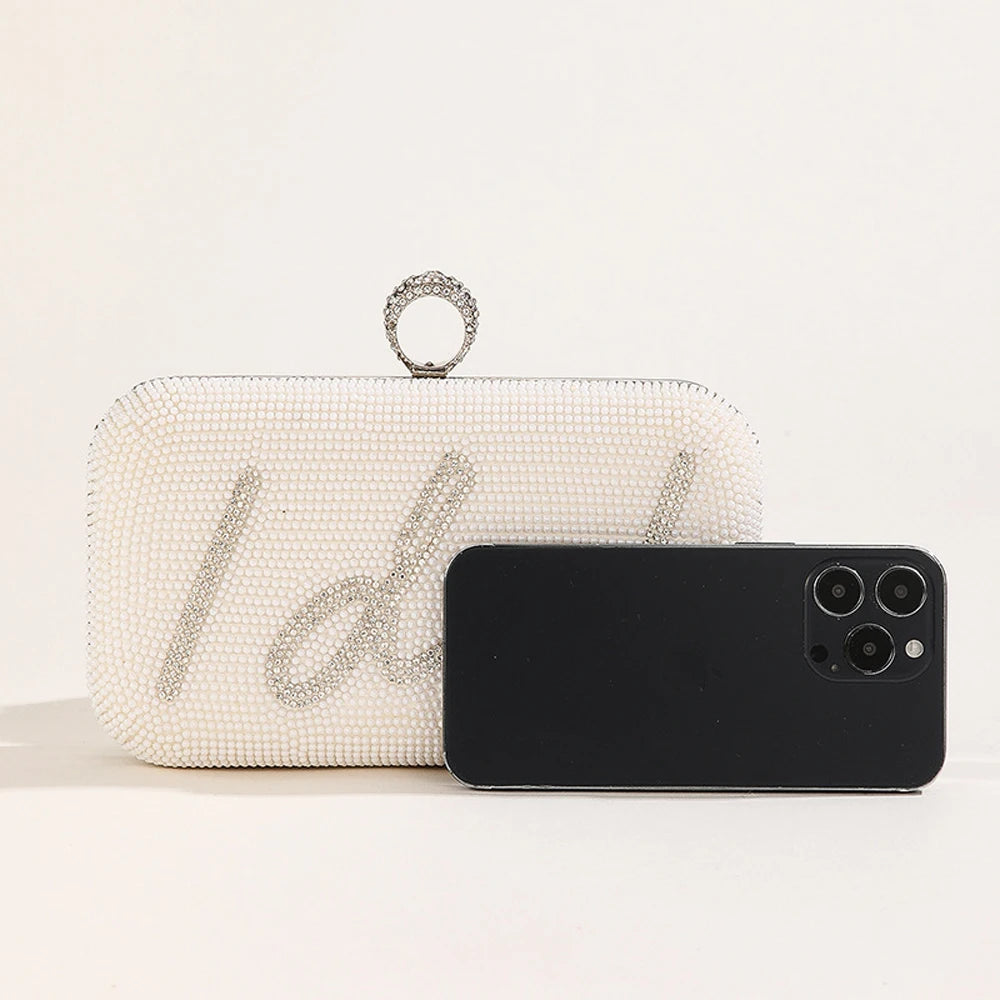 Abendtasche für Damen ⎜ Elegante Handtasche mit I Do-Verzierung und funkelnden Strasssteinen