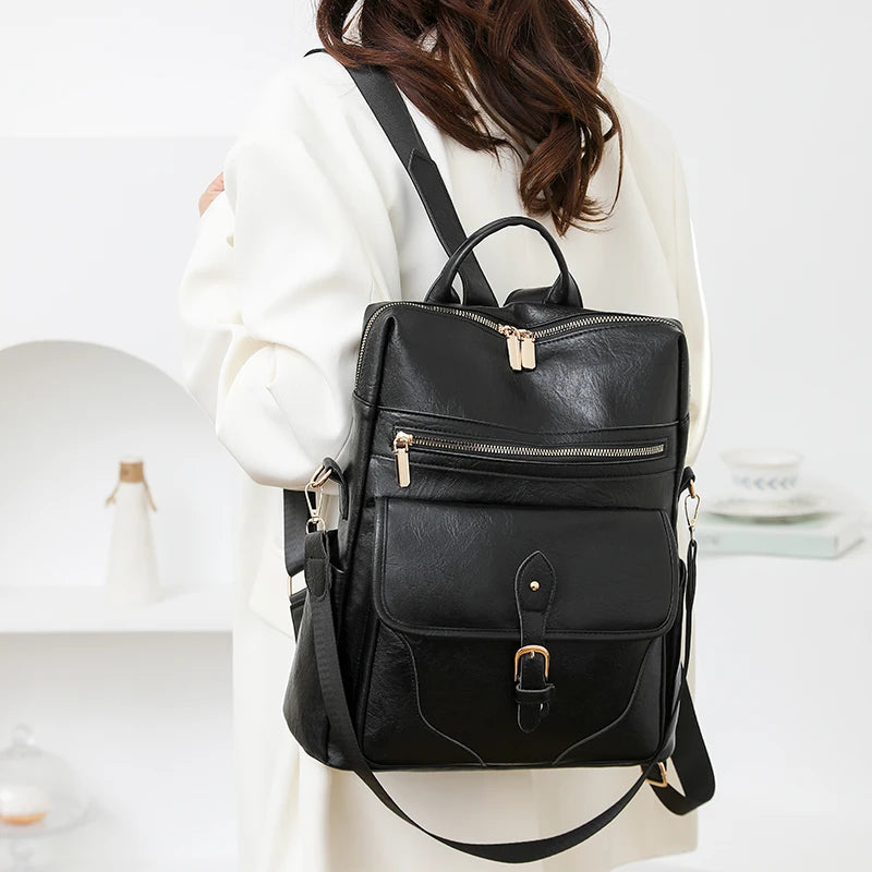 Damen Rucksack aus Leder ⎜ Geräumiger Freizeitrucksack mit Tragegriff für Reisen und Alltag